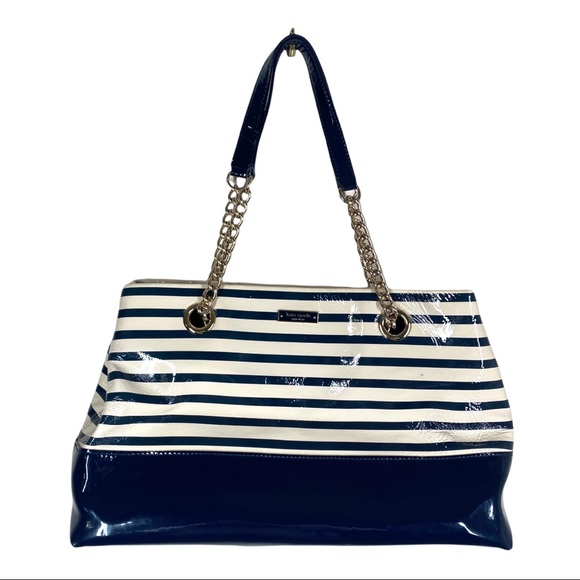 kate spade Handbags - Kate Spade Montrose Elena White and Navy Stripe Patent Leather Chain Purse